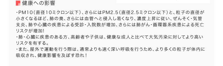 Nւ̉e@EPM10ia10~NȉjAɂPM2.5ia2.5~NȉjƁAq̒aȂقǁAx̉Aɂ͌ǂւƐNՂȂAZx㏸ɏ]A񂻂ECǎxAxS̎ɂfE@Aɂ͔xEznɂ鎀SXN!